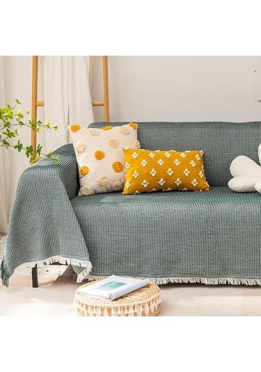 Novahub Yeşil Püskül Jakarlı Kanepe Battaniyesi Gri Haki Geometrik Yatak Banketi Açık Kilim Kamp Piknik Battaniyesi Kanepe Havlusu 180 300cm Yeşil