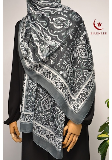 Etnik Desenli Pamuklu Şal 70x190 Cm Gri