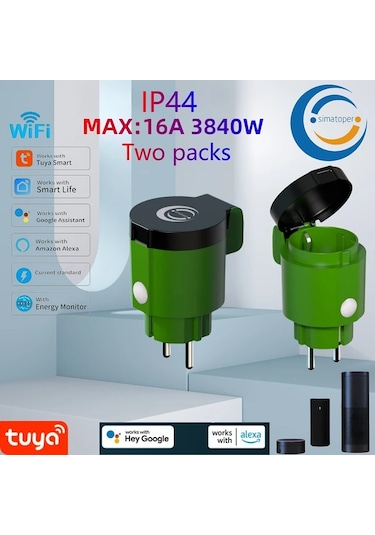 Motion003 Simatoper 2 Paket Acik Hava Akilli Priz Ip44 Tuya Wifi 16a 3840w Alexa Google Ses Kon
