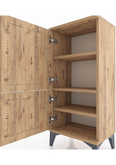 Arges Komodin 3 Raflı 2 Kapaklı 44x30x96 Çam-çam Çam