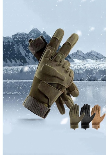 Taktik Tam Parmak Dokunmatik Eldiven-motosiklet-bisiklet-spor-outdoor-eldiven M-haki