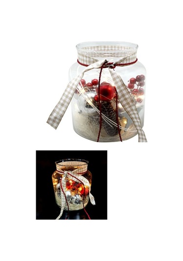 Yılbaşı Dekor Kavanoz İçi Ledli Kırmızı Berry