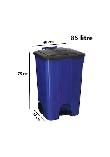 Omnipazar Sy-4265 Mavi 85 Lt Köşeli Pedallı Tekerlekli Çöp Kovası