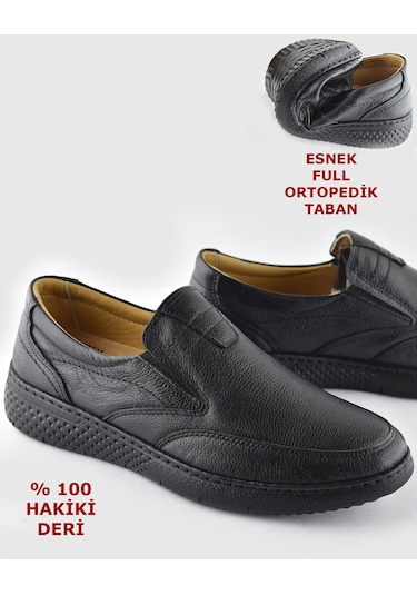 7575 Ortopedik Taban Yumuşak Hakiki Deri Mevsimlik Kışlık Erkek Ayakkabı Siyah