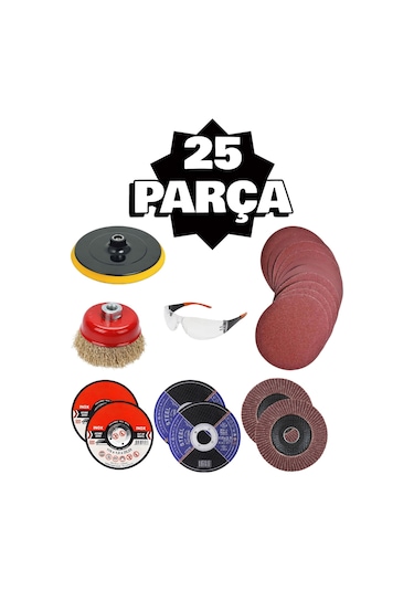 Avuç Taşlama Spiral Makinesi 115 Mm Cırt Zımpara Flap Inox Metal Kesme Kesici Disk Seti 25 Parça