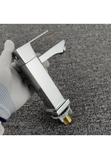 Yunboo Ev Banyo Lavabo Tek Soğuk Su Kranı, Altın Kaplama Dörtgen Tipi, Dayanıklı Malzeme, Ev Kullanıma Uygun Altın