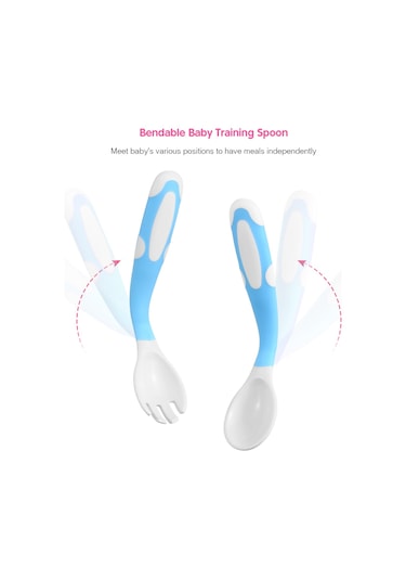 Moveevo Bebek Yeme Egzersizi Kaşığı Çatal Seti, Pp+tpe Malzeme, Saklama Kutulu, Mavi Xls08 Çok Renkli