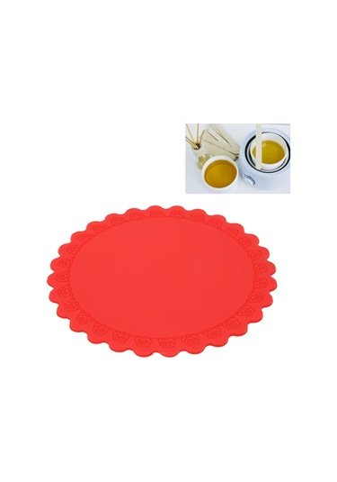 Maiyame Kırmızı Gül Kenarlıklı Kaliteli Silikon Isıl Yalıtım Matı Çerez Tencere, Kase, Mutfak Tezgahı Koruyucu, Isıya Dayanıklı, Temizliği Kolay