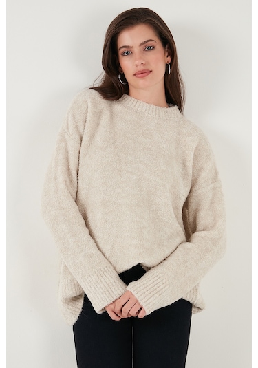 Lela Regular Fit Dik Yaka Yumuşak Dokulu Triko Bayan Kazak 4616222 Taş