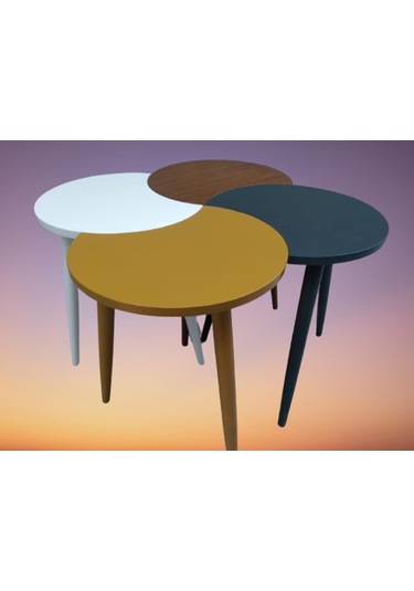 Zigon-Orta Sehpa Takım Hilal Model Parlak Çok Renkli Kayın Torna