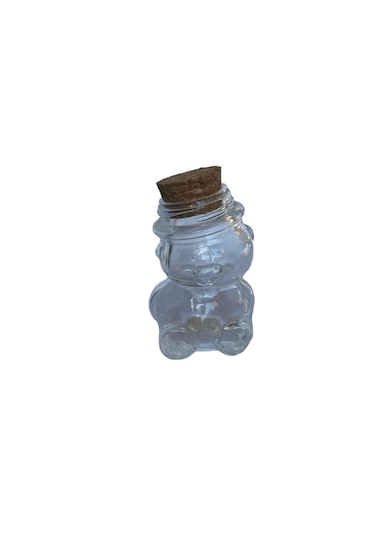 Ayı Cam Şişe - Mantar Tıpalı Ayı Şeklinde Cam Şişe - 35 Ml 3 Adet