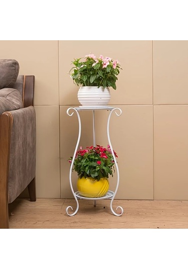 1 Paket, Zarif Çift Katmanlı Metal Çiçek Rafı Stand-çok Katmanlı