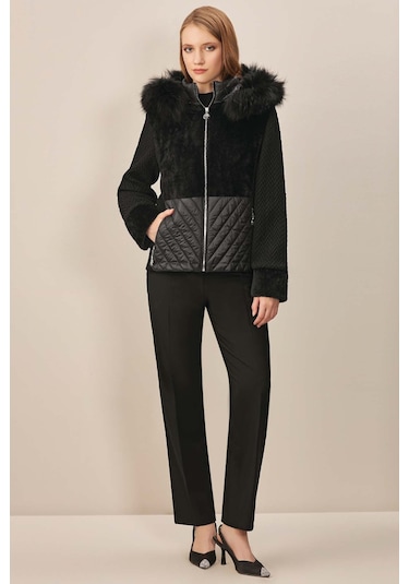 Kapüşonlu Siyah Dokuma Mont Siyah