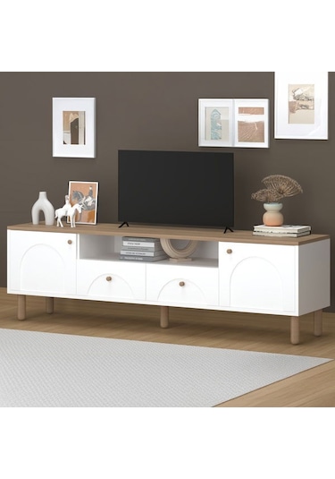 Just Home 2 Kapak 2 Çekmeceli Bohem Tv Ünitesi - Beyaz / Sepet - 55x44x180 Cm Beyaz / Sepet Just Home 2 Kapak 2 Çekmeceli Bohem Tv Ünitesi - Beyaz / Sepet - 55x44x180 Cm Beyaz / Sepet