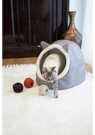 Kedi Köpek Evi Yumuşak Pofuduk Tabanlı Dekoratif Kompakt Tasarım 34x40x35 Cm