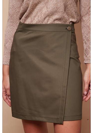 Kadın Yüksek Bel Kruvaze Model Hafif Likralı Şık Kumaş Ofis Kalem Etek-haki Haki