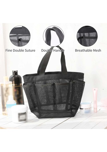 Kosona Siyah Foldable Duş Çantası, 7 Cep Ve Su Geçirmez Ağı, Ev/banyo/spa Kullanıma Uygun, Taşınabilir Depolama Çantası Siyah