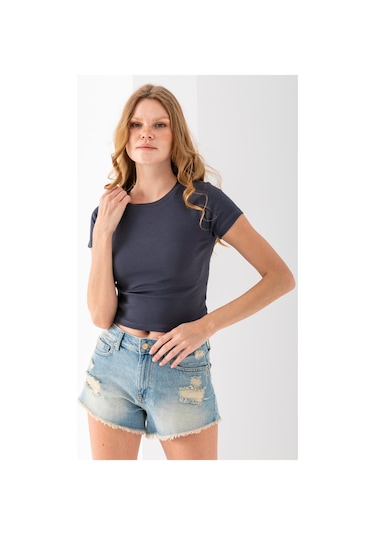Giysa Kadın Bisiklet Yaka Pamuklu Basic Body Füme - 25873 Füme