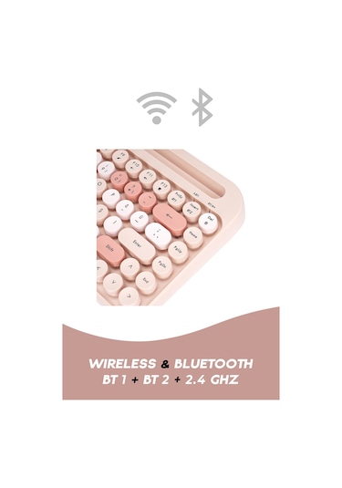Everest K-98 Latte 2.4G+BT1+BT2 Mac Wın Klavye Pembe