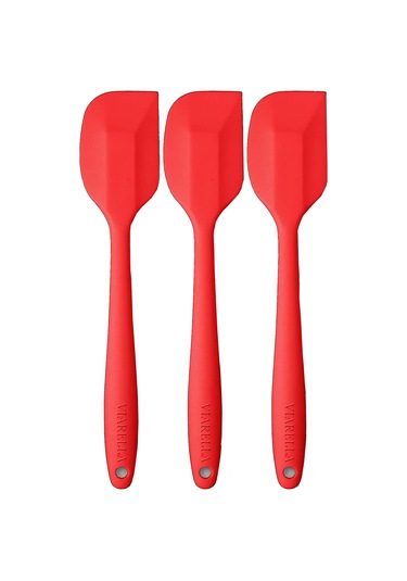3lü Kırmızı Silikon Spatula Seti Isıya Dayanıklı Yanmaz Yapışmaz