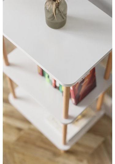 3 Raflı Ahşap Kitaplık Raf Ahşap Gazetelik Ayakkabılık -beyaz