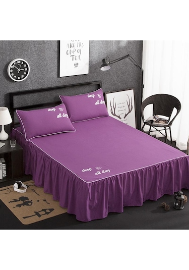 Koyu Mor Düz Renk Elastik Yatak Etek 3 Taraflı Sarılmış Tek/ikiz/çift/tam/kraliçe/kral Abd Ab Boyutu 12 Renk Yastık Kılıfı Olmadan 2pcs Pillowcase Koyu Mor