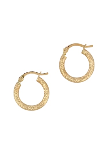 Altın Nesil - 14 Ayar Altın Kumlu Yuvarlak Küçük Küpe Altın - Beyaz Altın