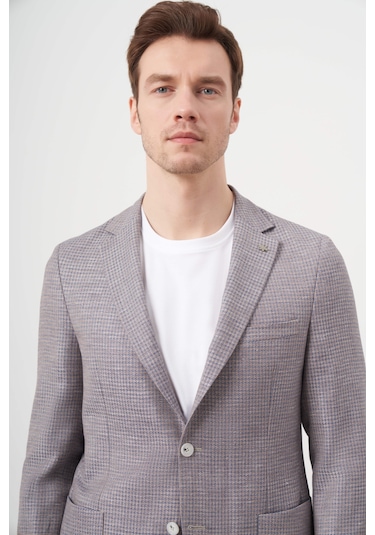 Erkek Lacivert Dokuma Slim Fit Torba Cep Mono Yaka Spor Ceket 24ys002002200 Lacivert