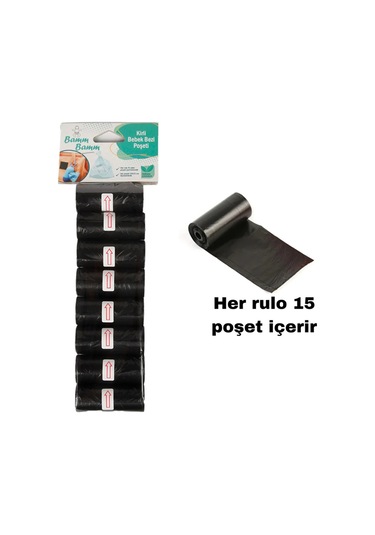 Bamm Bamm Kirli Bebek Bezi Poşeti Çanta Boy Siyah 8 x 15'li 22 x 32 CM