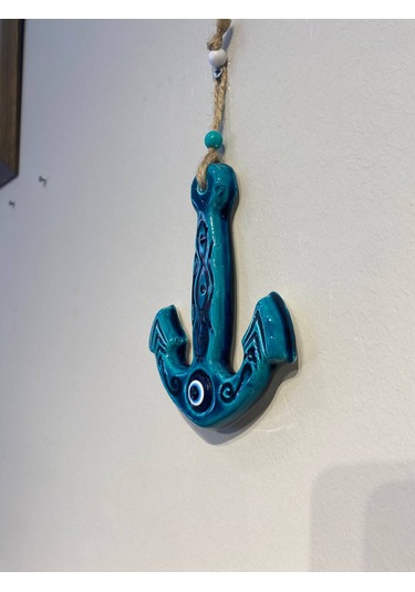 El Yapımı Nazar Boncuğu, Duvar Dekorasyon Ürünü, Seramik, El İşçiliği, Turkuaz Renkte Çapa Desenli -