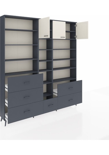 Arges Dolap 17 Raflı 6 Çekmeceli 3 Kapaklı 220x30x243 Antrasit-aytaşı/antrasit Aytası/antrasıt