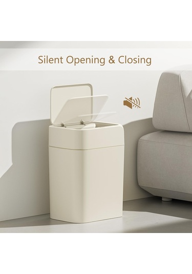 Qfdr Hareket Sensörlü Çöp Kutusu, Kapaklı 3,5 Galon Otomatik Beyaz