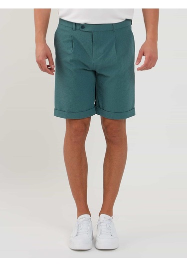 Dufy Yeşil Erkek Slim Fit Gofre Desenli Short - 104675-Yeşil