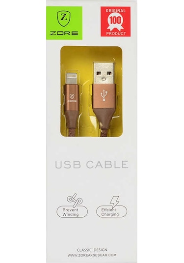 Tuva Teknoloji Kahverengi Metal Uçlu Lightning Usb Kablo