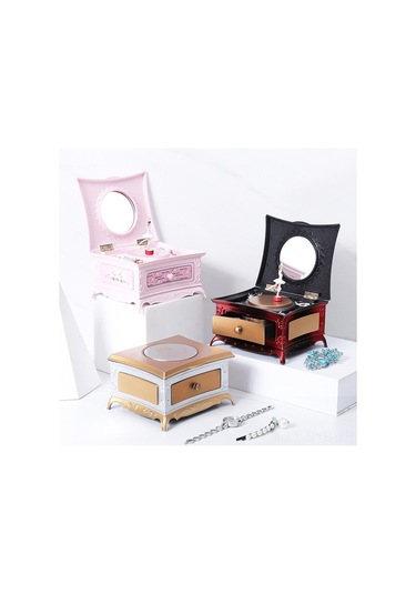 Symbee Pembe Klasyik Balerin Figürlü Döner Müzik Kutusu - Çekmeceli Makyaj Aynalı Dekoratif Ev Eşyası