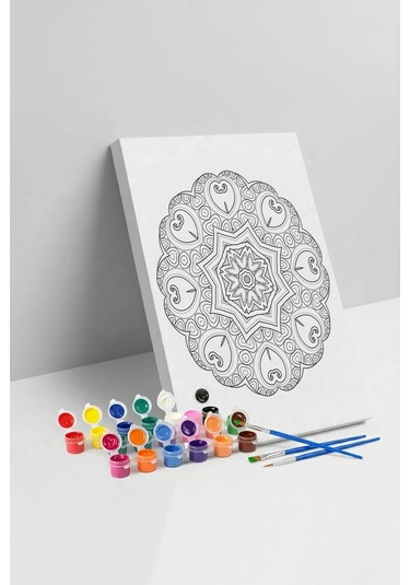 Kalp Motifli Çiçek Mandala Ahşap Boyama Seti 40x50 Cm