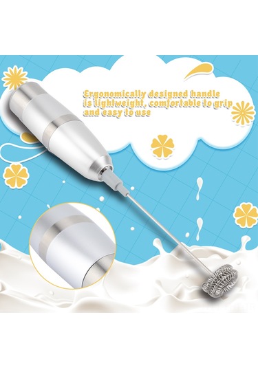 Hangfox El Tipi Paslanmaz Çelik Elektrikli Süt Köpürtücü - Hızlı Köpürme Ve Karıştırma, Ayrışabilir Uçlar, Kafe Ve Ev Kullanıma Uygun Pil Dahil Değil Diğer