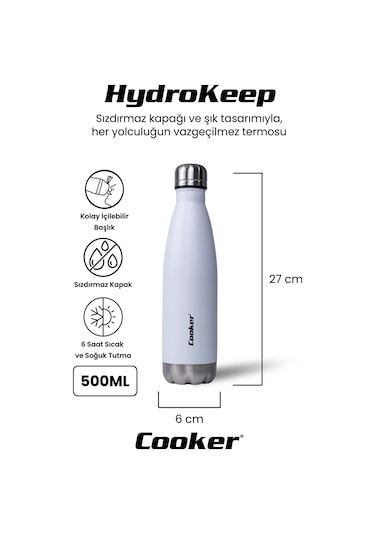 Cooker Hydrokeep 500 Ml Paslanmaz Çelik Şişe Termos Ckr2071 Beyaz