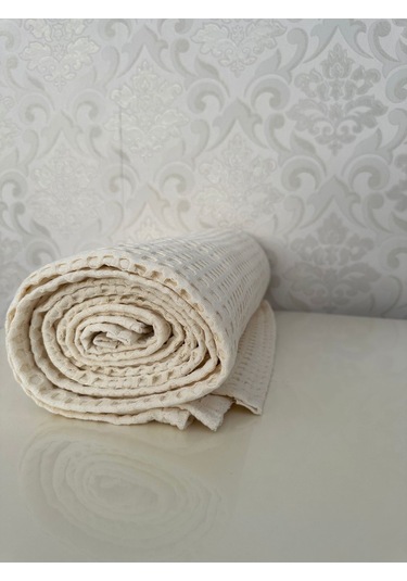 Premium %100 Pamuk Çift Kişilik Yazlık Pike, Yatak Örtüsü, Terletmez Kumaş Krem Renk 240x200cm Krem