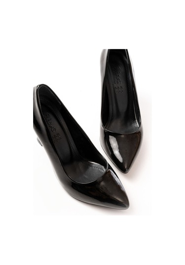 St-001 Siyah Rugan Günlük 9 Cm Topuklu Bayan Stiletto Ayakkabı Renksiz