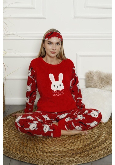 Kadın Uzun Kollu Alt Polar Üst Kışlık Pijama Takımı 02164 Füme