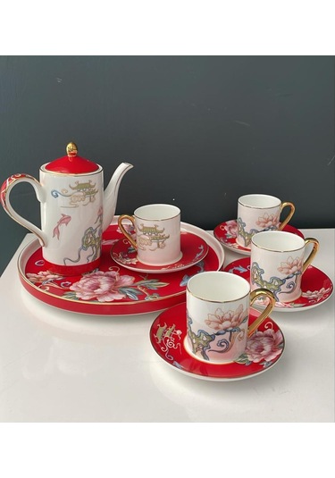 Roykıng İrena 11 Parça Kahve Seti Bone Chına Kırmızı