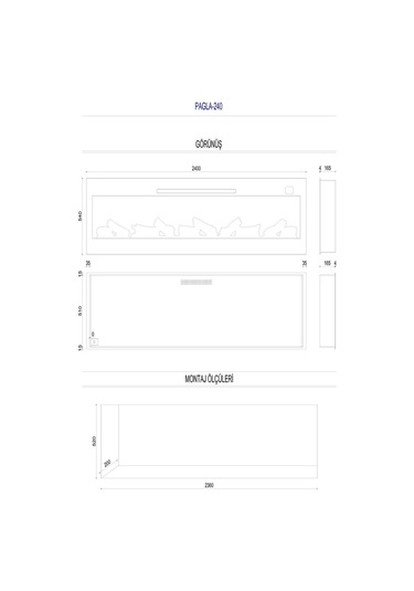 Pagla 240 - Isıtmalı Elektrikli Şömine Sınırsız Renkli Cam Çerçeveli