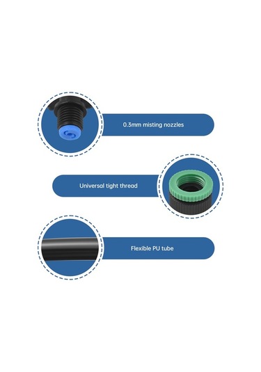 Pazly Dış Mekan Soğutma Buhar Sistemi, 16m Boru, 15 Buhar Başlığı, Su Atomizasyonu, Dıy Montaj, Avrupa Standartı, Siyah