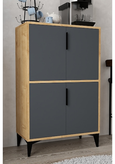 1403 Ada Çok Amaçlı Dolap , Kahve Köşesi , Kiler Dolabı , Mutfak Standı 4 Kapılı , Safir Antrasit Antrasit - Safir