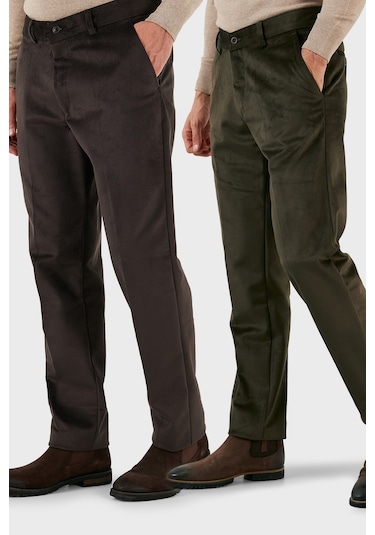 Buratti Normal Bel Regular Fit Düz Paça 2'Li Paket Erkek Kadife Pantolon 645Merlins2 Haki-Kahve
