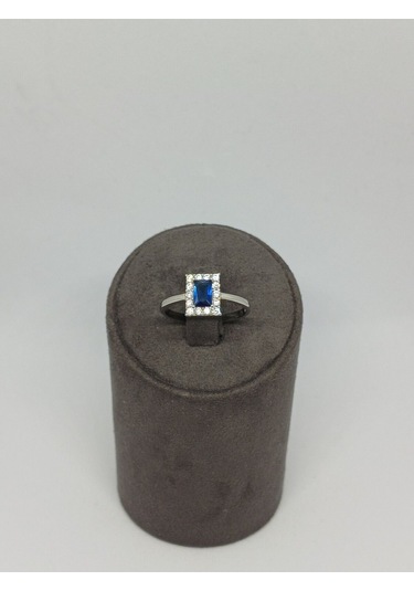 Baget Kesim Lacivert Taşlı Gümüş Yüzük 925 Ayar Şık Ve Zarif Tasarım Gümüş