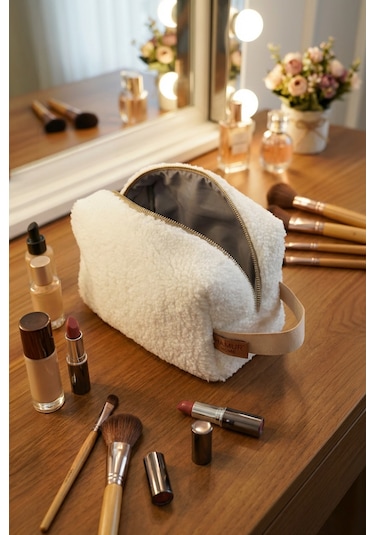 Fluffy Fermuarlı Organizer Çanta Xl Bej