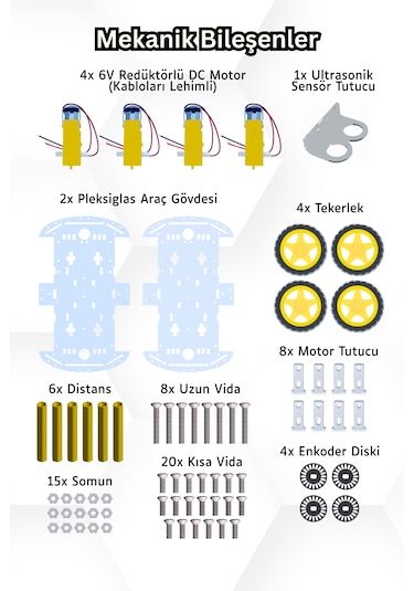 Arduino 4wd Robotik Araç Kiti - 4 Teker Robot Araba - Ble E-kitaplı Ve Videolu