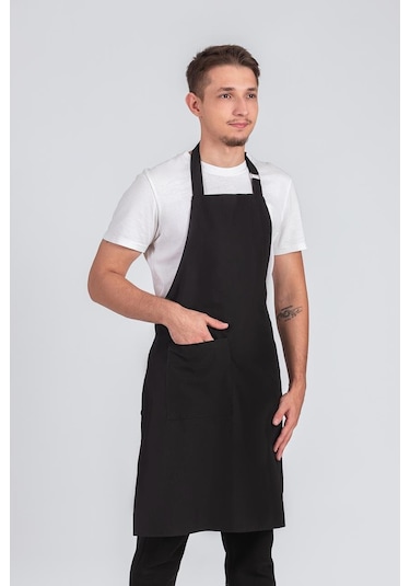 Erkek Boyundan Asmalı Barista Şef Mutfak Önlüğü Siyah